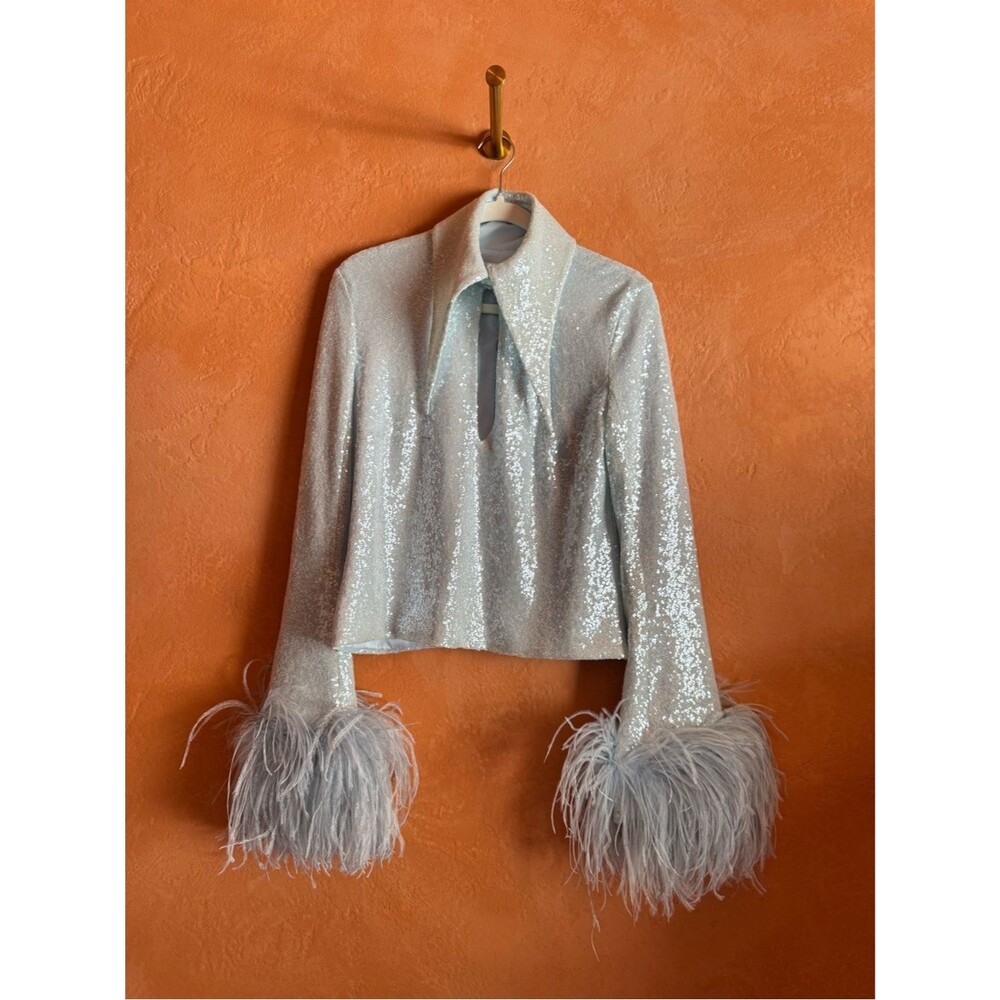 16Arlington Michelle Sequin Feather Trim Top UK 8 Designer